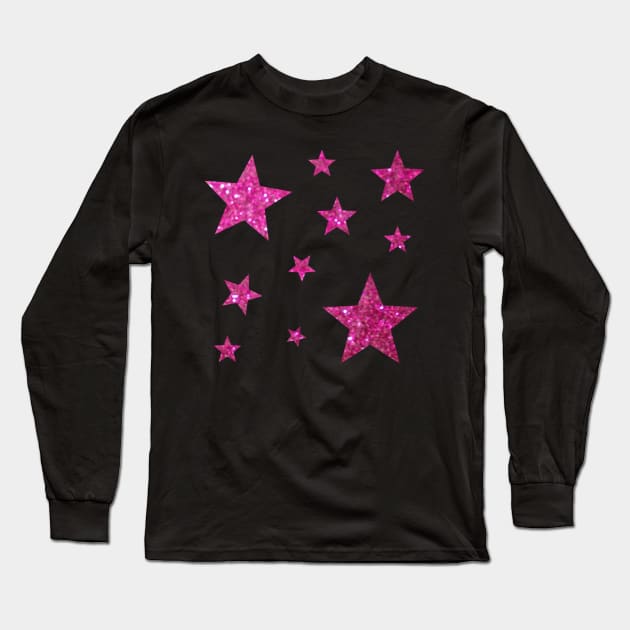 Hot Pink Faux Glitter Stars Long Sleeve T-Shirt by Felicity-K